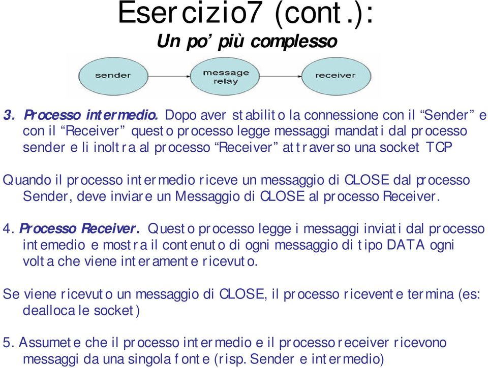 processo intermedio riceve un messaggio di CLOSE dal processo Sender, deve inviare un Messaggio di CLOSE al processo Receiver. 4. Processo Receiver.