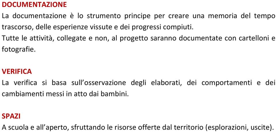 Tutte le attività, collegate e non, al progetto saranno documentate con cartelloni e fotografie.