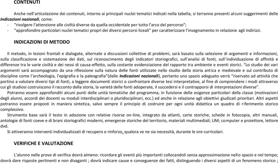 insegnamento in relazione agli indirizzi.