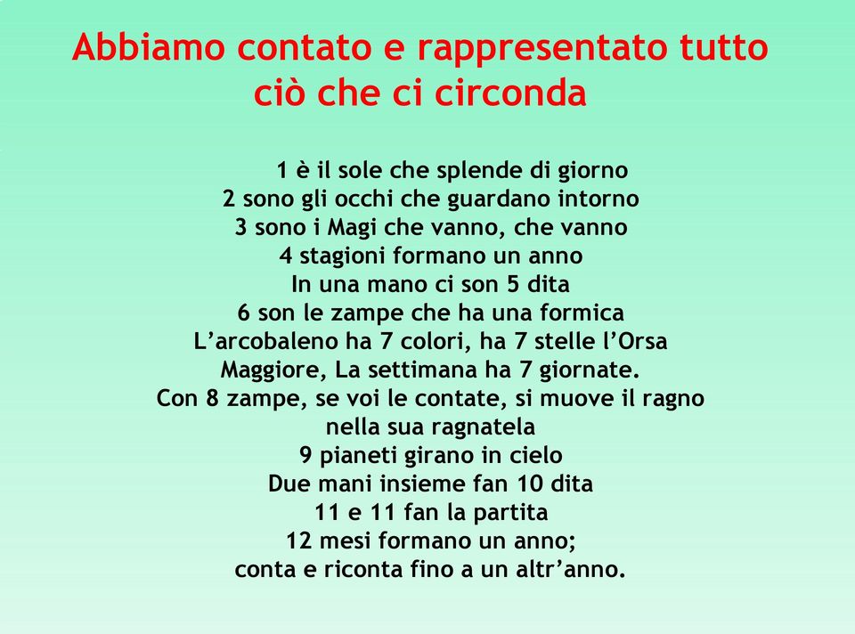 7 colori, ha 7 stelle l Orsa Maggiore, La settimana ha 7 giornate.