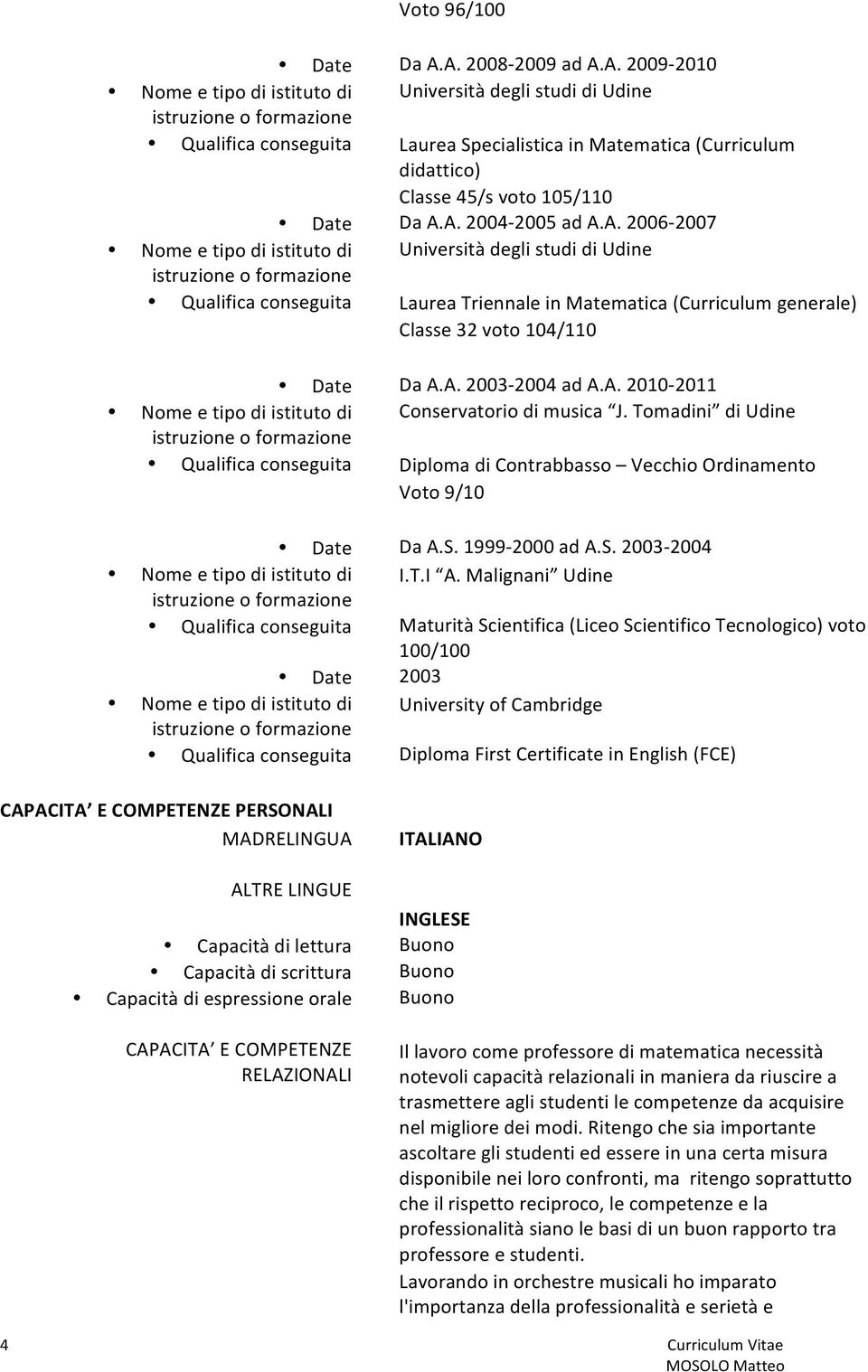 1999-2000 ad A.S. 2003-2004 Nome e tipo di istituto di I.T.I A.