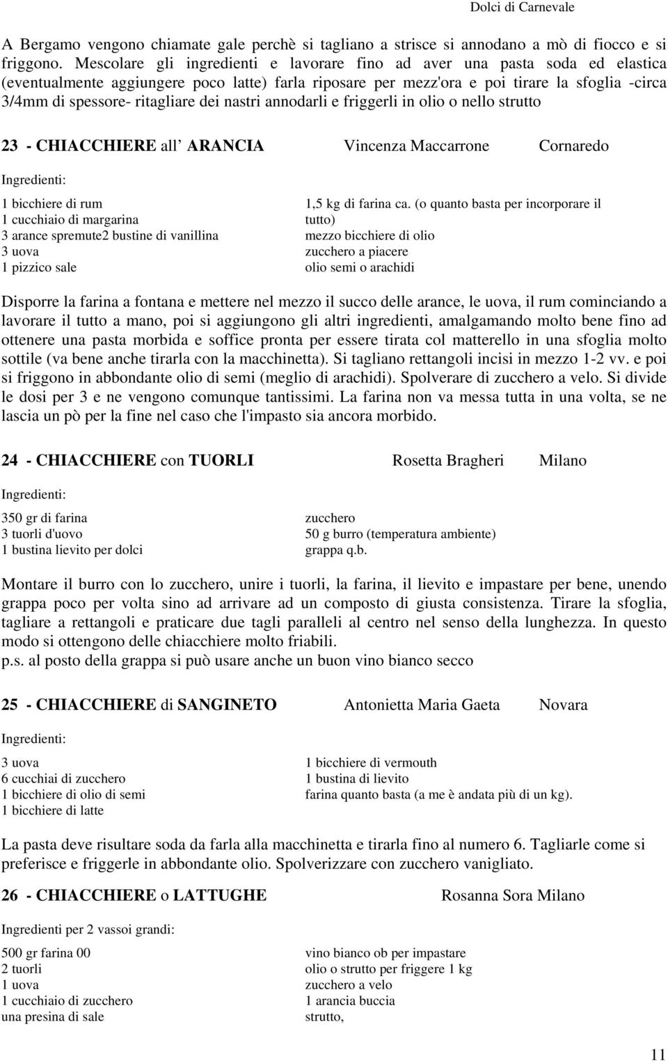 ritagliare dei nastri annodarli e friggerli in olio o nello strutto 23 - CHIACCHIERE all ARANCIA Vincenza Maccarrone Cornaredo 1 bicchiere di rum 1 cucchiaio di margarina 3 arance spremute2 bustine