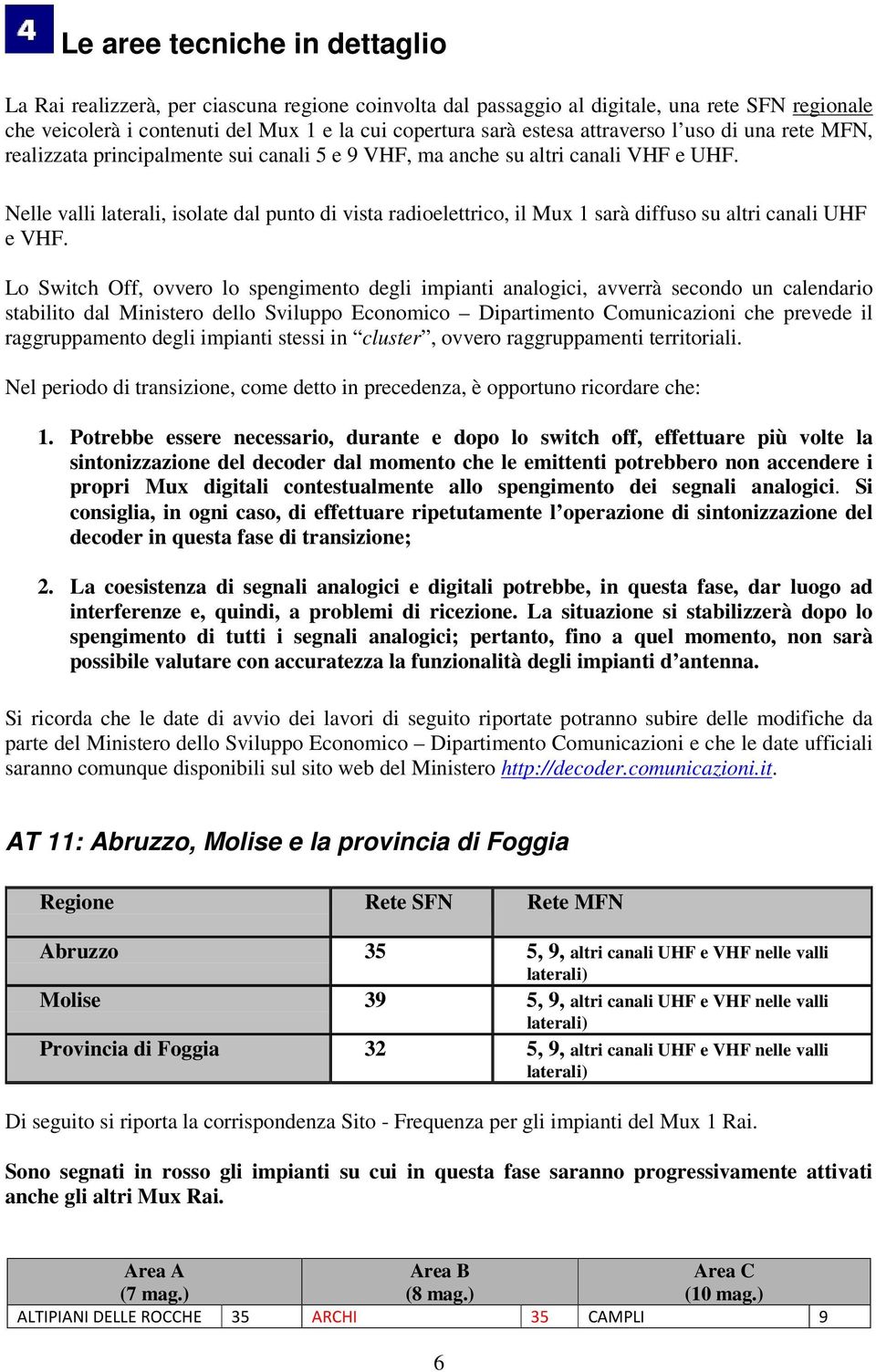 Lo Switch Off, ovvro lo spngimnto dgli impianti analogici, avvrrà scondo un calndario stabilito dal Ministro dllo Sviluppo Economico Dipartimnto Comunicazioni ch prvd il raggruppamnto dgli impianti