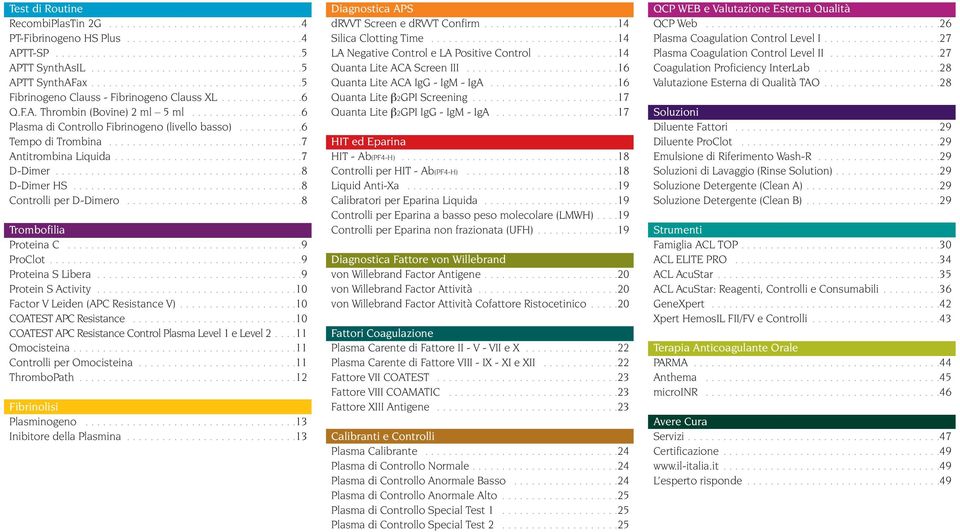 ..................6 Plasma di Controllo Fibrinogeno (livello basso)...........6 Tempo di Trombina.................................7 Antitrombina Liquida................................7 D-Dimer.