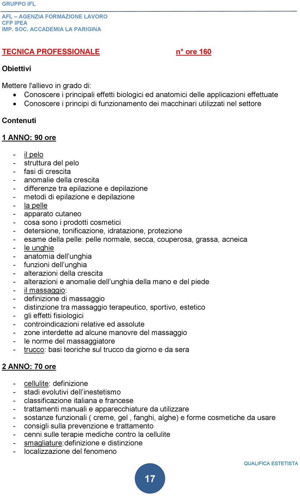 pelle - apparato cutaneo - cosa sono i prodotti cosmetici - detersione, tonificazione, idratazione, protezione - esame della pelle: pelle normale, secca, couperosa, grassa, acneica - le unghie -