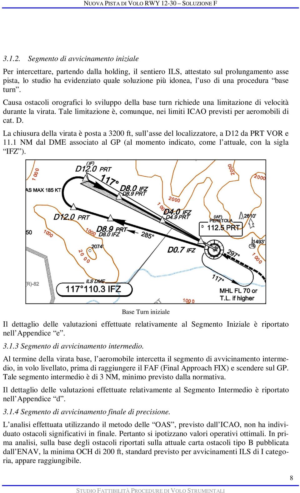 procedura base turn. Causa ostacoli orografici lo sviluppo della base turn richiede una limitazione di velocità durante la virata.