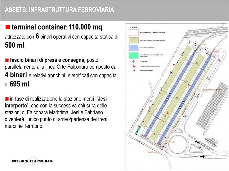 parallelamente alla linea Orte-Falconara composto da 4 binari e relativi tronchini, elettrificati con capacità di 695 ml; in