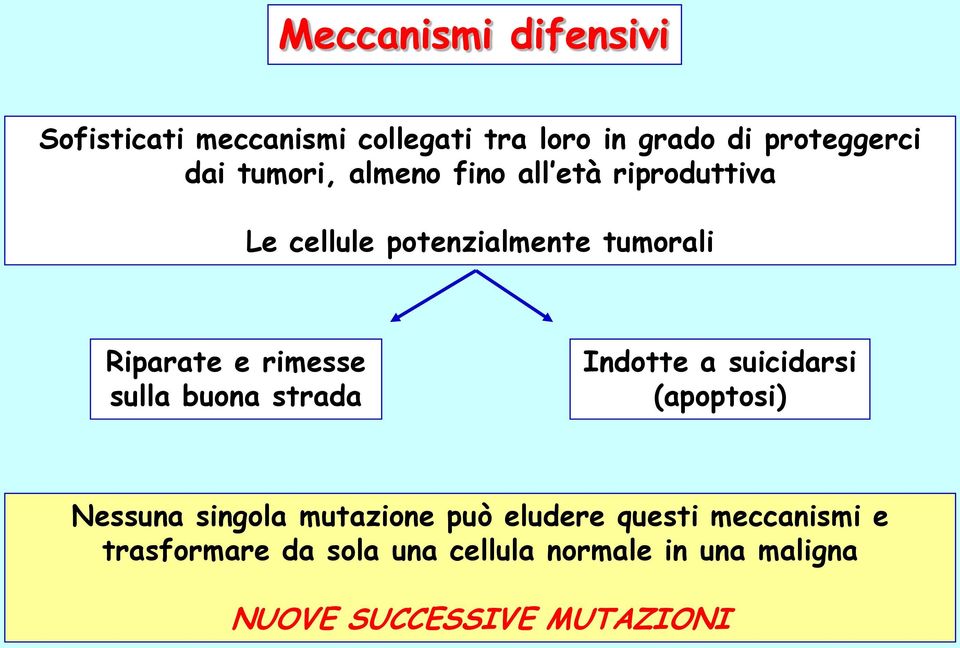 rimesse sulla buona strada Indotte a suicidarsi (apoptosi) Nessuna singola mutazione può