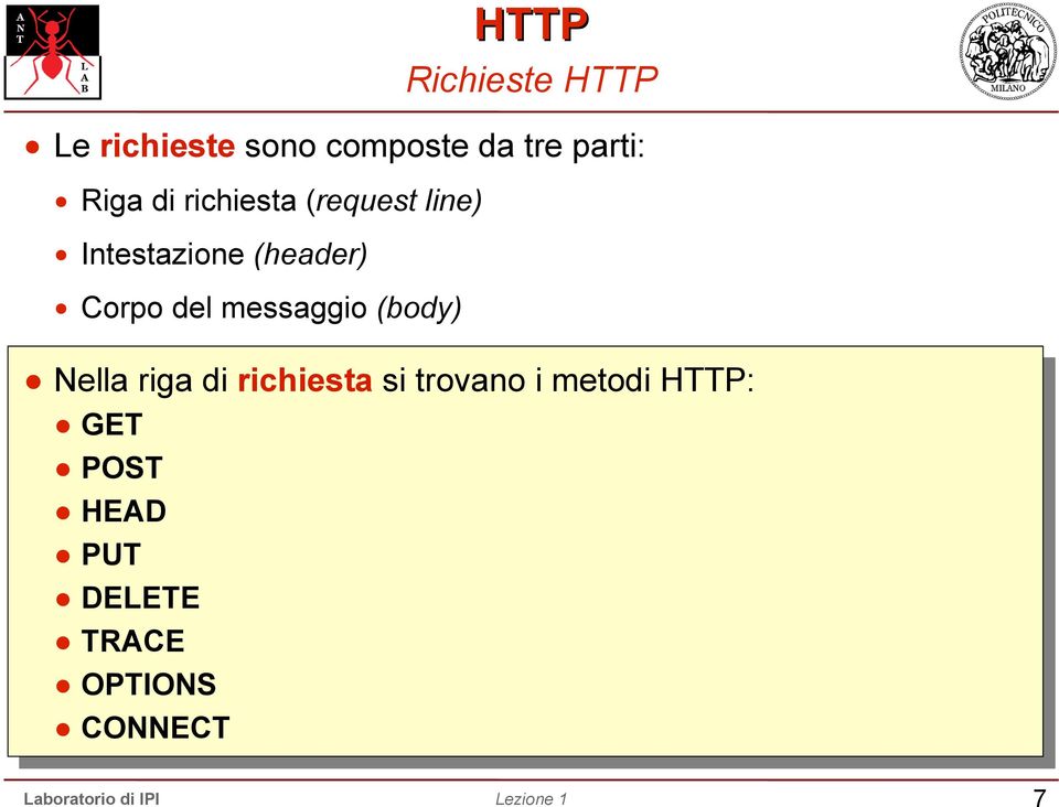 del messaggio (body) Nella riga di richiesta si trovano i