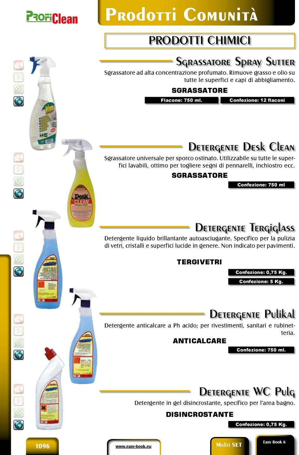 SGRASSATORE Confezione: 750 ml Detergente Tergiglass Detergente liquido brillantante autoasciugante. Specifico per la pulizia di vetri, cristalli e superfici lucide in genere.