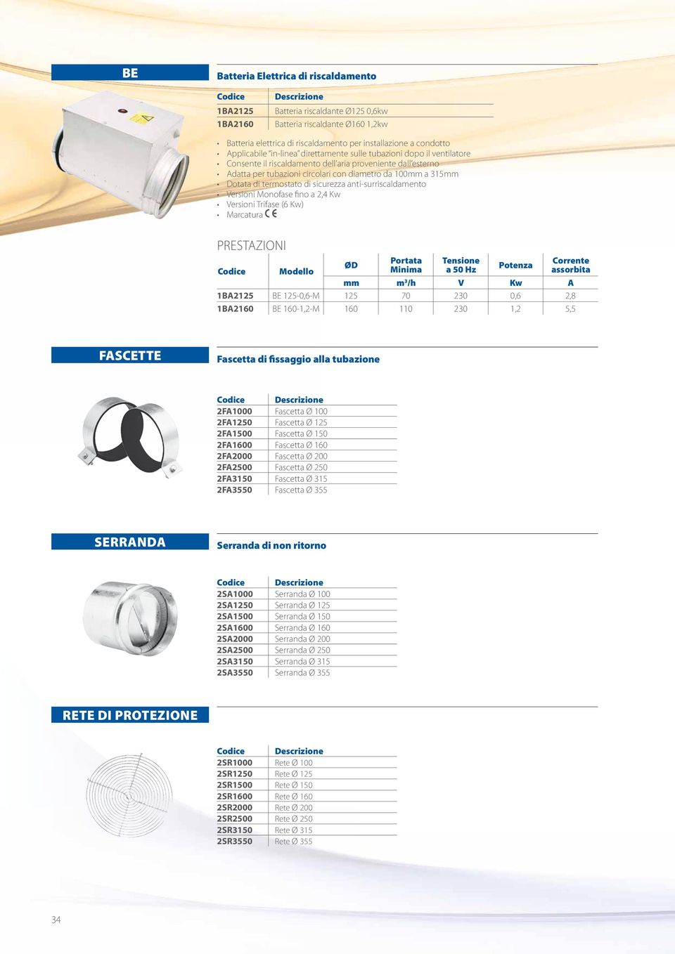 termostato di sicurezza anti-surriscaldamento Versioni Monofase fino a 2,4 Kw Versioni Trifase (6 Kw) PRESTAZIONI ØD Portata Minima Tensione a 50 Hz Potenza Corrente assorbita Modello mm m 3 /h V Kw