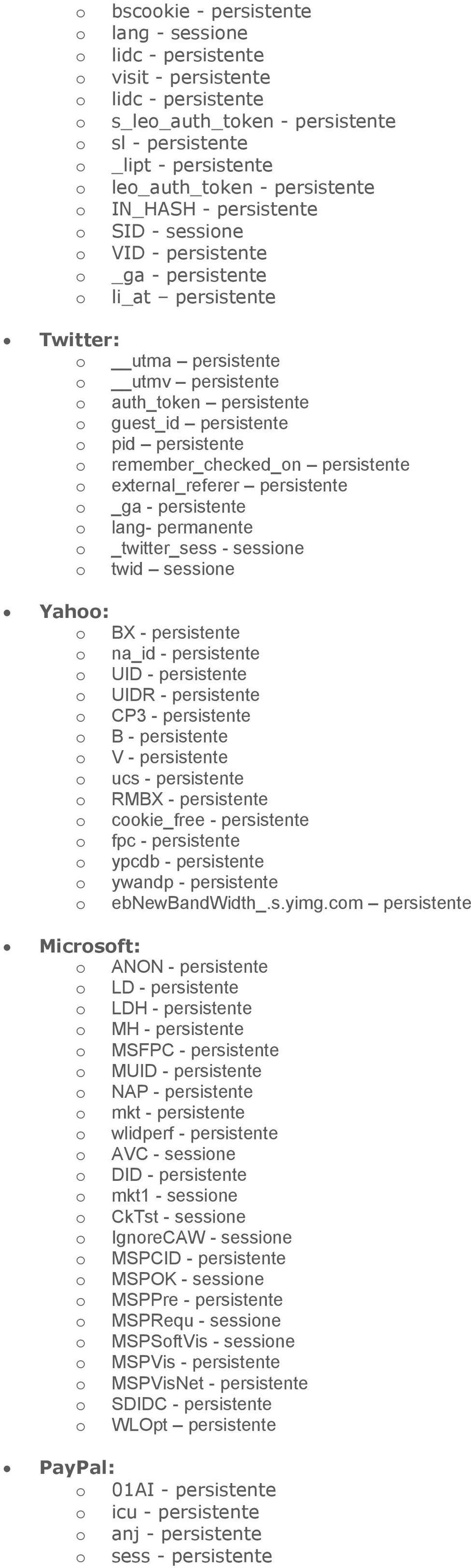 remember_checked_n persistente external_referer persistente _ga - persistente lang- permanente _twitter_sess - sessine twid sessine Yah: BX - persistente na_id - persistente UID - persistente UIDR -