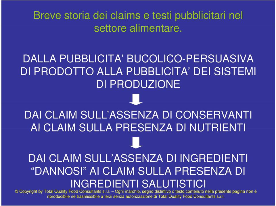 PRODUZIONE DAI CLAIM SULL ASSENZA DI CONSERVANTI AI CLAIM SULLA PRESENZA DI