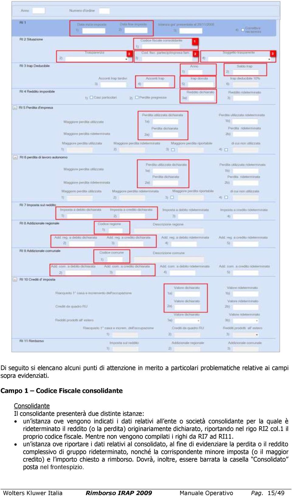 rideterminato il reddito (o la perdita) originariamente dichiarato, riportando nel rigo RI2 col.1 il proprio codice fiscale. Mentre non vengono compilati i righi da RI7 ad RI11.