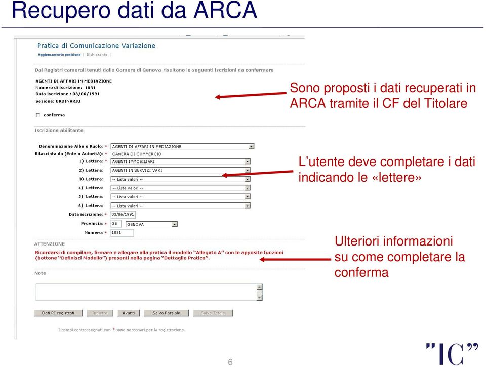 utente deve completare i dati indicando le