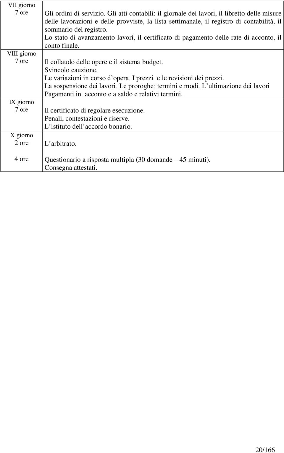 Lo stato di avanzamento lavori, il certificato di pagamento delle rate di acconto, il conto finale. VIII giorno 7 ore Il collaudo delle opere e il sistema budget. Svincolo cauzione.