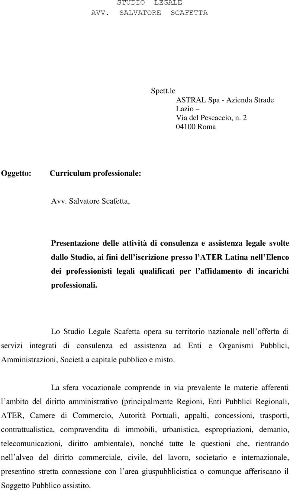 per l affidamento di incarichi professionali.