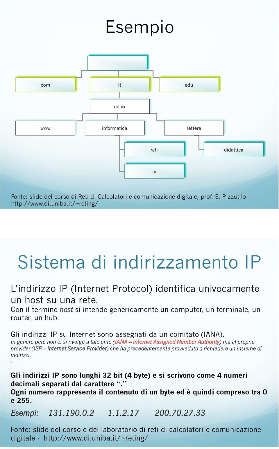 Con il termine host si intende genericamente un computer, un terminale, un router, un hub. Gli indirizzi IP su Internet sono assegnati da un comitato (IANA).