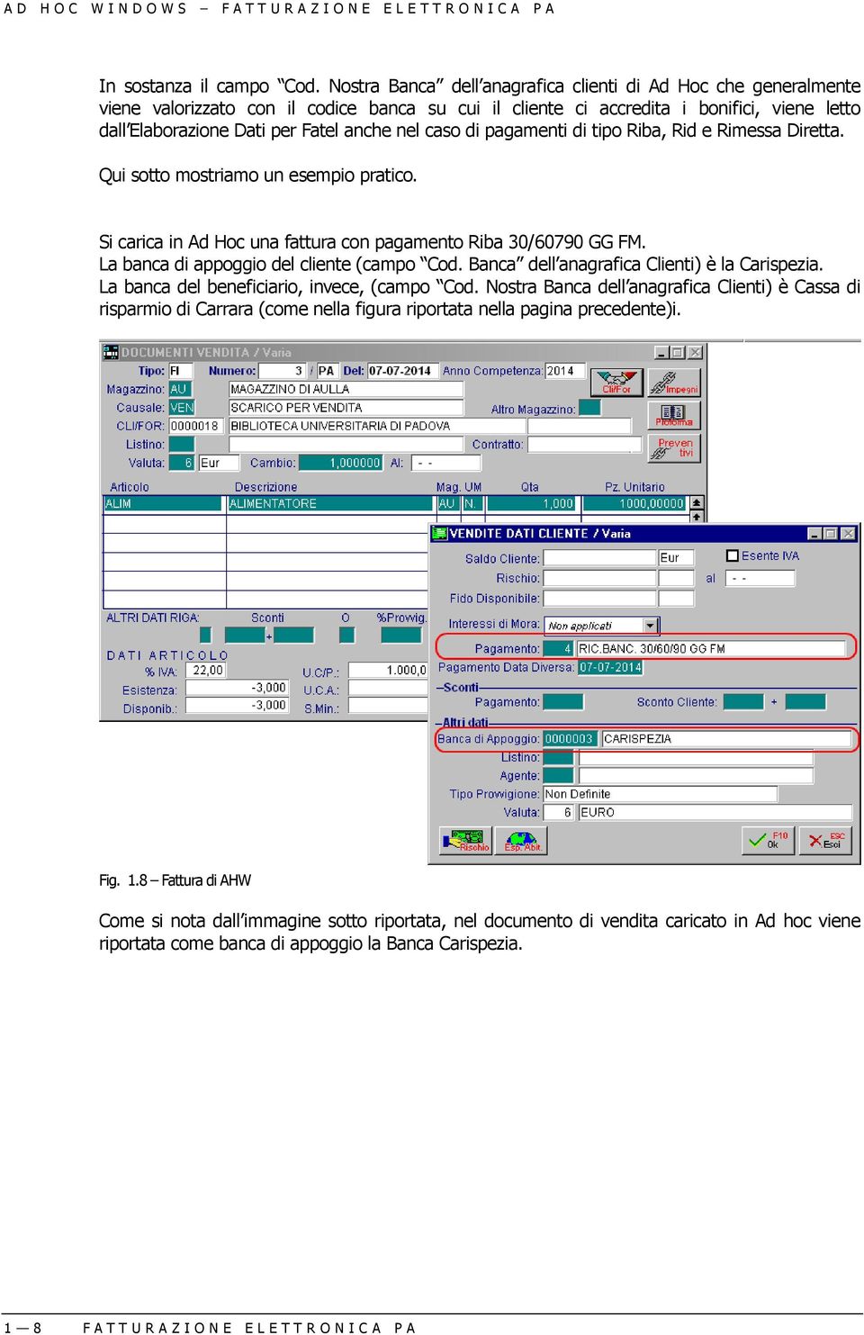 caso di pagamenti di tipo Riba, Rid e Rimessa Diretta. Qui sotto mostriamo un esempio pratico. Si carica in Ad Hoc una fattura con pagamento Riba 30/60790 GG FM.