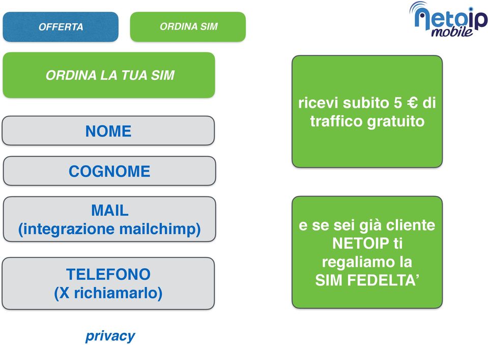 (integrazione mailchimp) TELEFONO (X richiamarlo) e