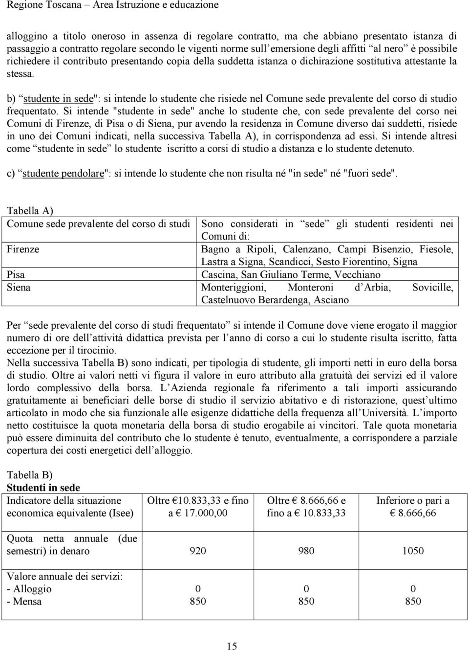 b) studente in sede": si intende lo studente che risiede nel Comune sede prevalente del corso di studio frequentato.