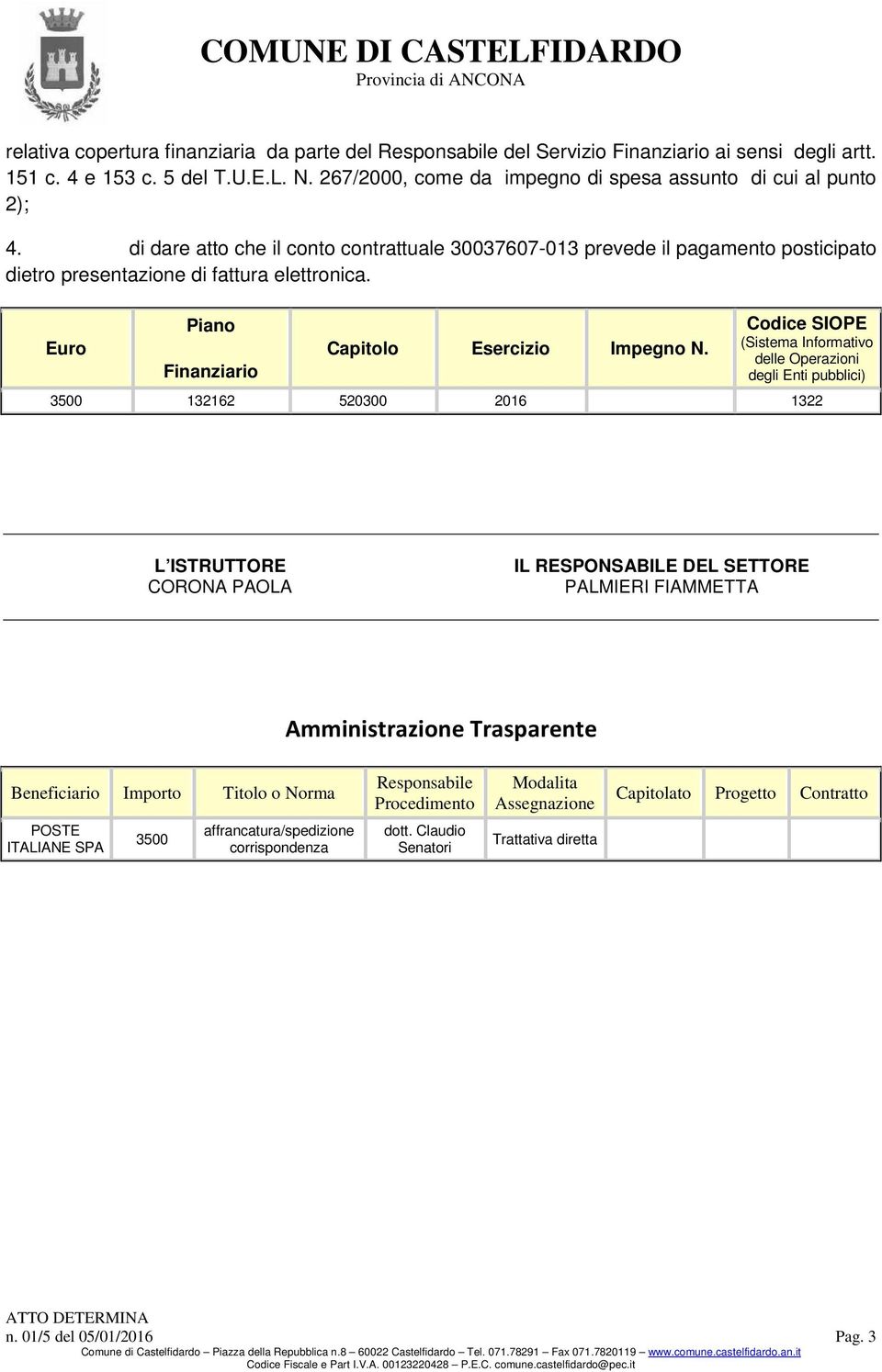 Euro Piano Finanziario Capitolo Esercizio Impegno N.