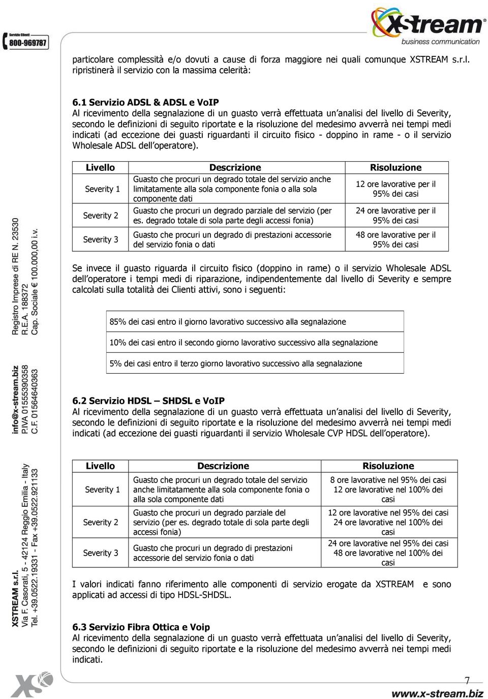 medesimo avverrà nei tempi medi indicati (ad eccezione dei guasti riguardanti il circuito fisico - doppino in rame - o il servizio Wholesale ADSL dell operatore).