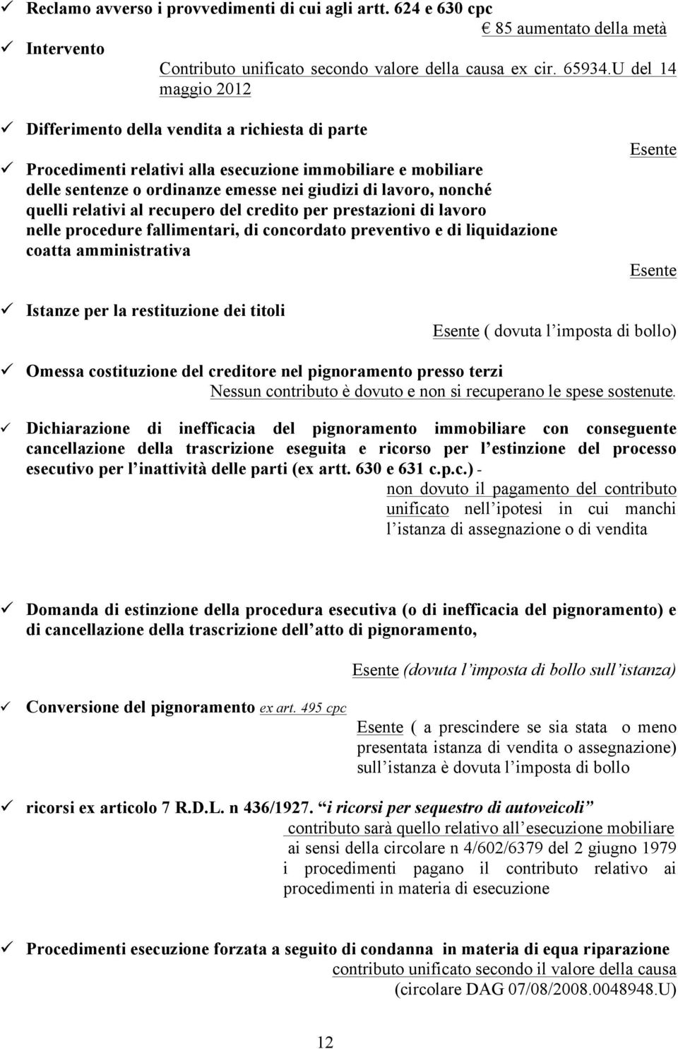 quelli relativi al recupero del credito per prestazioni di lavoro nelle procedure fallimentari, di concordato preventivo e di liquidazione coatta amministrativa Istanze per la restituzione dei titoli