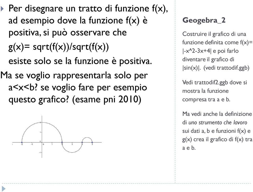 (esame pni 2010) Costruire il grafico di una funzione definita come f(x)= -x^2-3x+4 e poi farlo diventare il grafico di sin(x). (vedi trattodif.