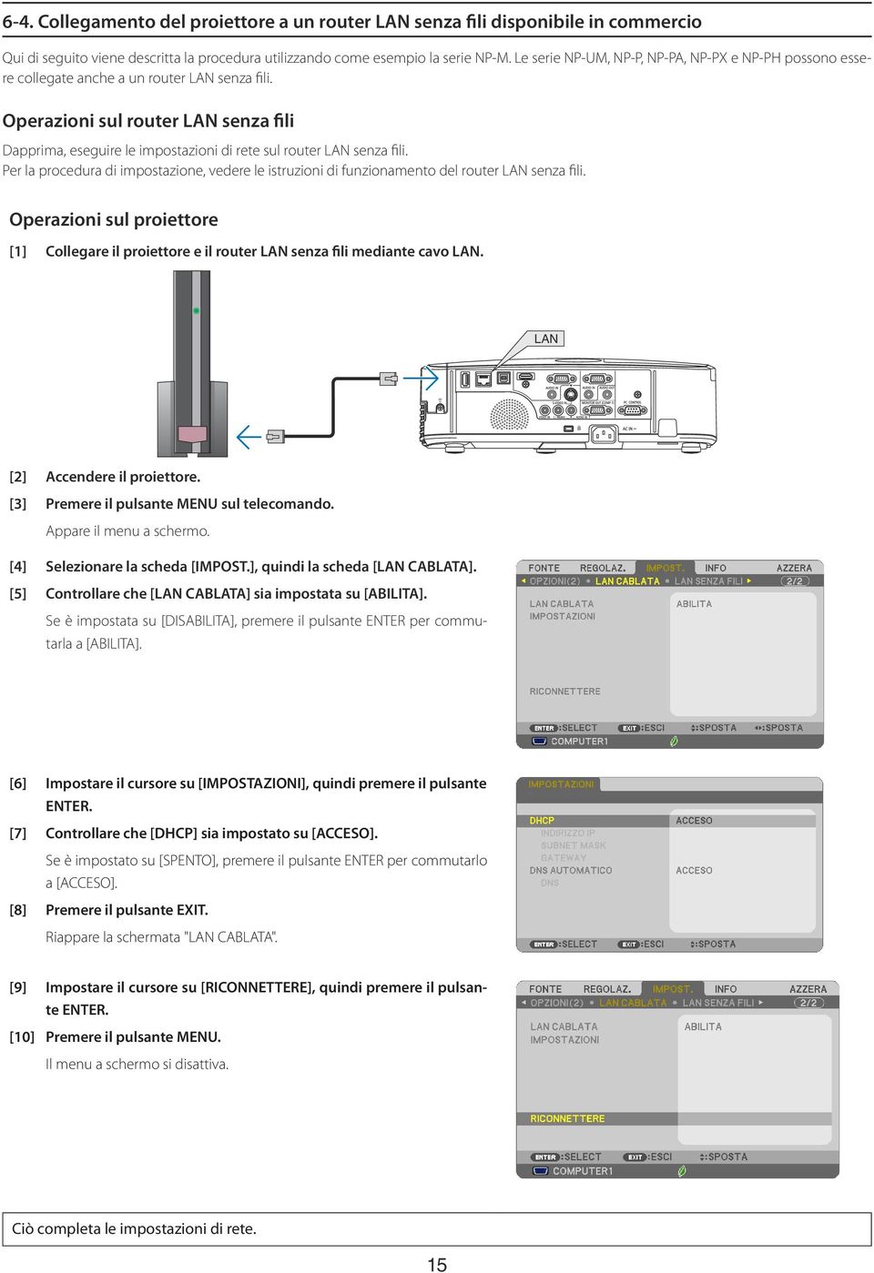 Operazioni sul router LAN senza fili Dapprima, eseguire le impostazioni di rete sul router LAN senza fili.