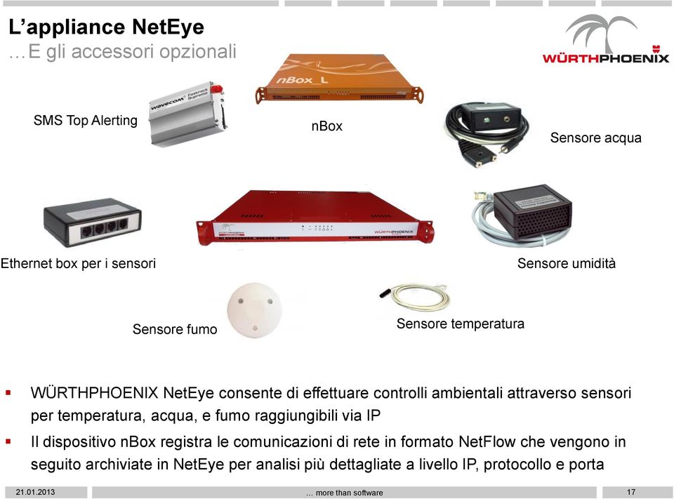 temperatura, acqua, e fumo raggiungibili via IP Il dispositivo nbox registra le comunicazioni di rete in formato NetFlow che