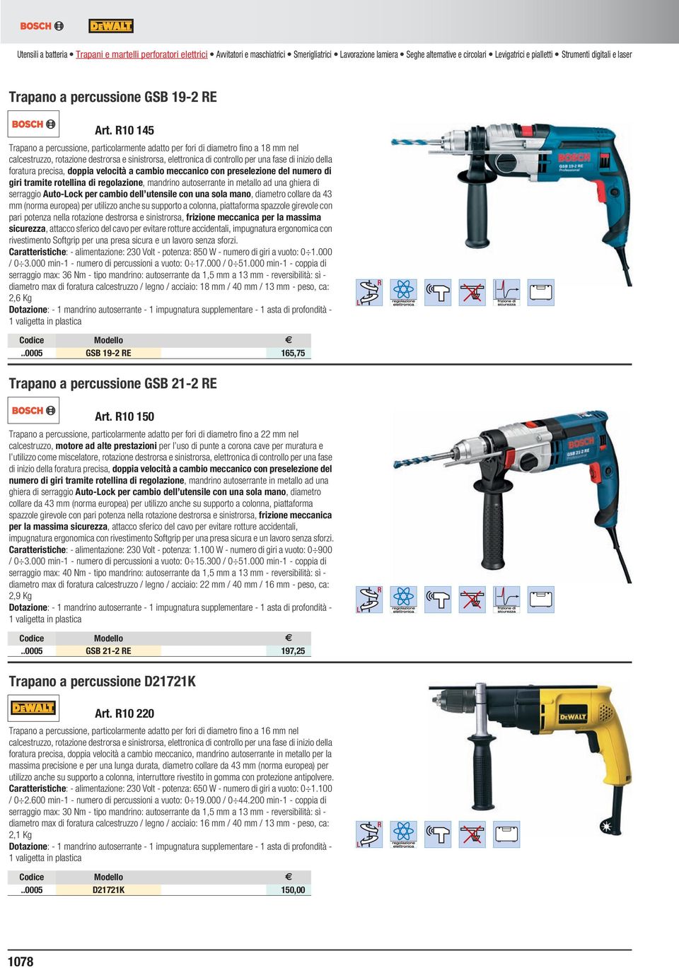 Levigatrici e pialletti Strumenti digitali e laser Trapano a percussione GSB 19-2 RE Art.