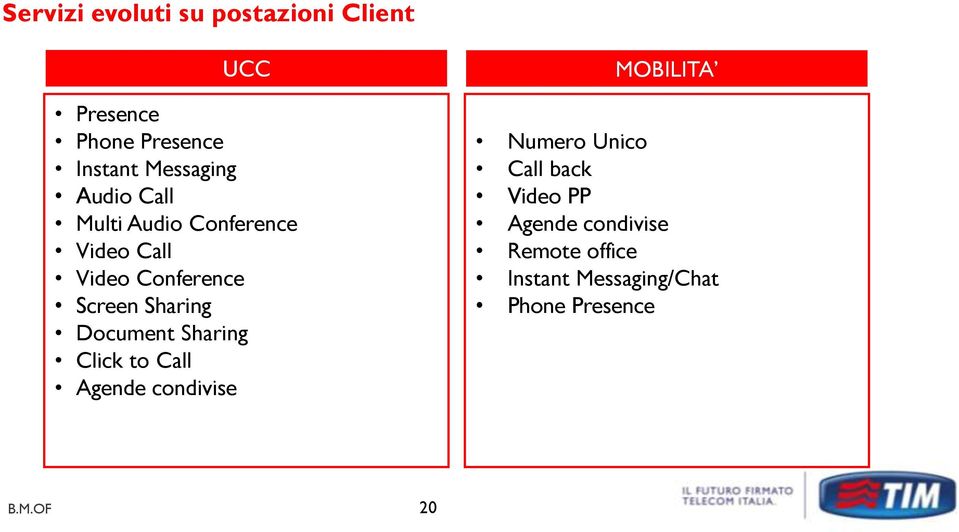 Sharing Document Sharing Click to Call Agende condivise MOBILITA Numero Unico