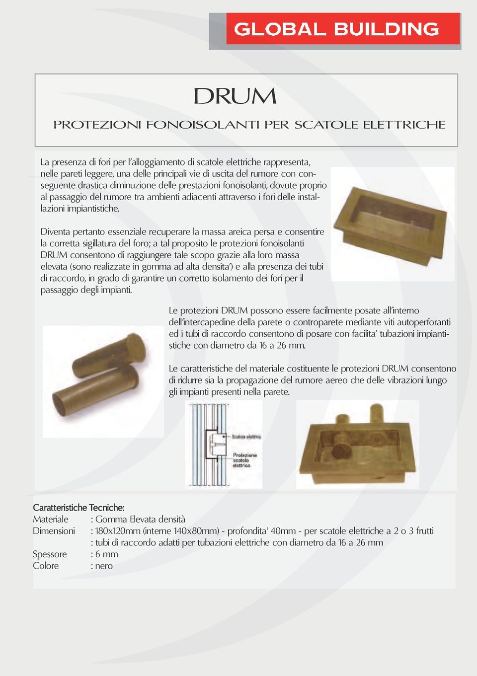 Diventa pertanto essenziale recuperare la massa areica persa e consentire la corretta sigillatura del foro; a tal proposito le protezioni fonoisolanti DRUM consentono di raggiungere tale scopo grazie