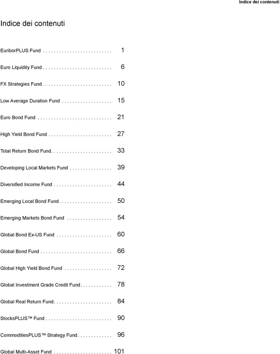 .............. 39 Diversified Income Fund...................... 44 Emerging Local Bond Fund................... 50 Emerging Markets Bond Fund................. 54 Global Bond Ex-US Fund.