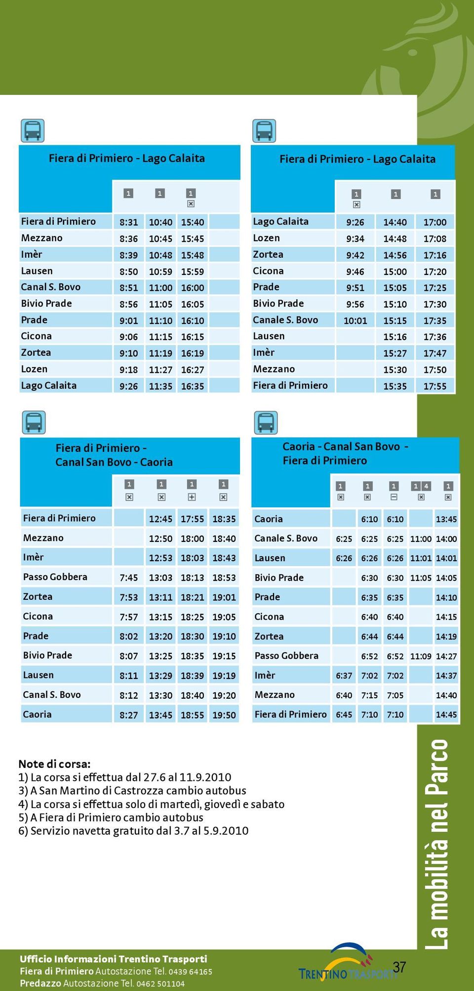 17:00 Lozen 9:34 14:48 17:08 Zortea 9:42 14:56 17:16 Cicona 9:46 15:00 17:20 Prade 9:51 15:05 17:25 Bivio Prade 9:56 15:10 17:30 Canale S.