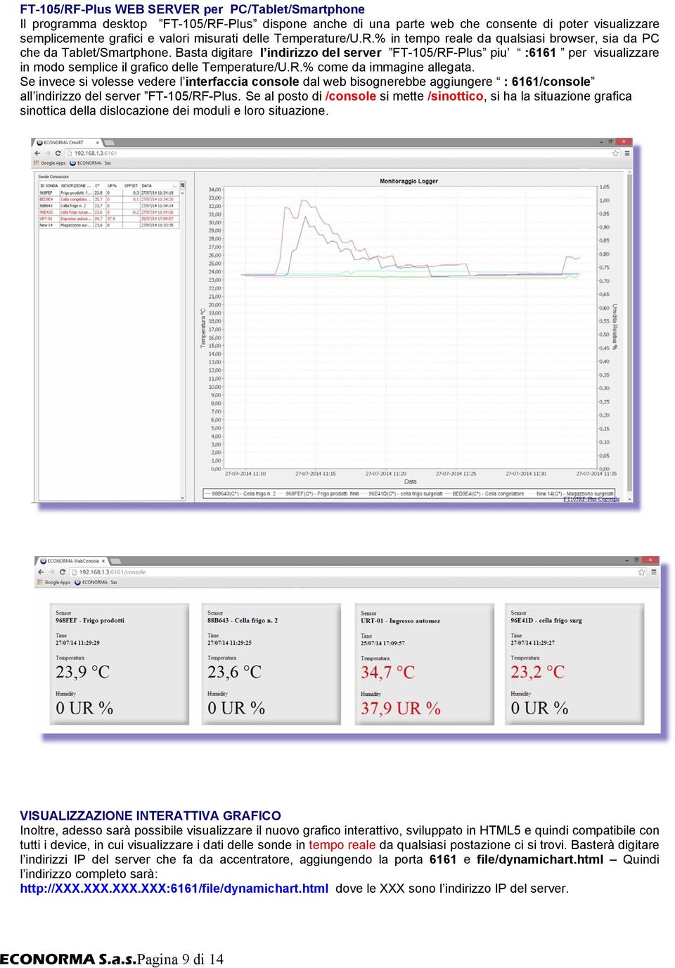 Basta digitare l indirizzo del server FT-105/RF-Plus piu :6161 per visualizzare in modo semplice il grafico delle Temperature/U.R.% come da immagine allegata.