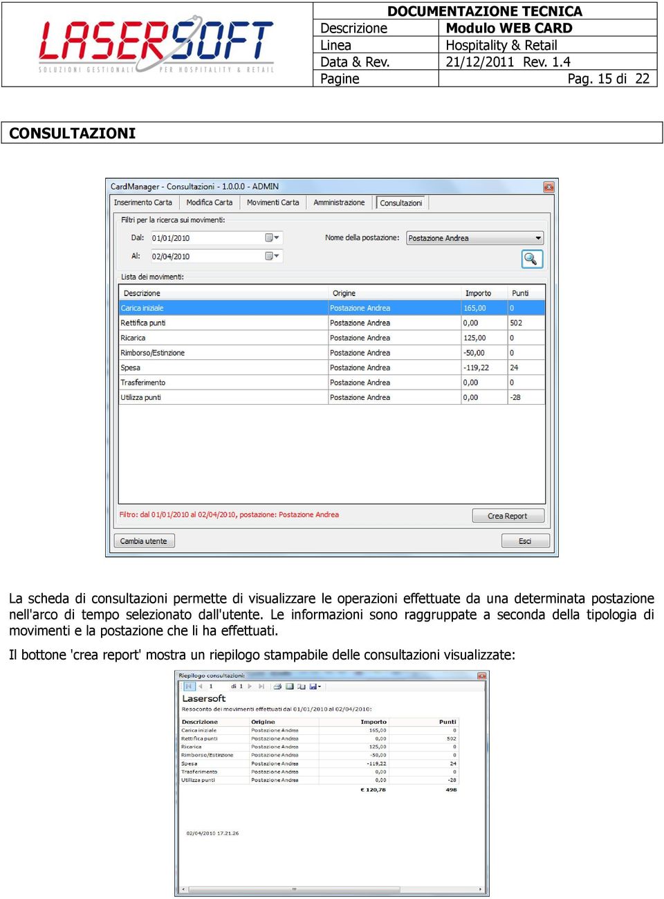 effettuate da una determinata pstazine nell'arc di temp selezinat dall'utente.