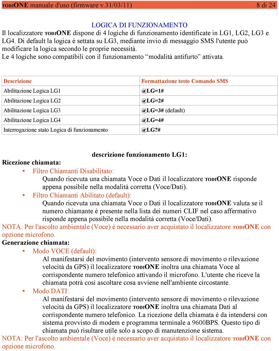 Le 4 logiche sono compatibili con il funzionamento modalità antifurto attivata.