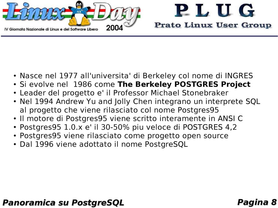 rilasciato col nome Postgres95 Il motore di Postgres95 viene scritto interamente in ANSI C Postgres95 1.0.