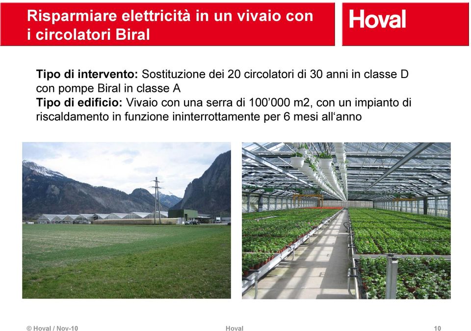 A Tipo di edificio: Vivaio con una serra di 100 000 m2, con un impianto di