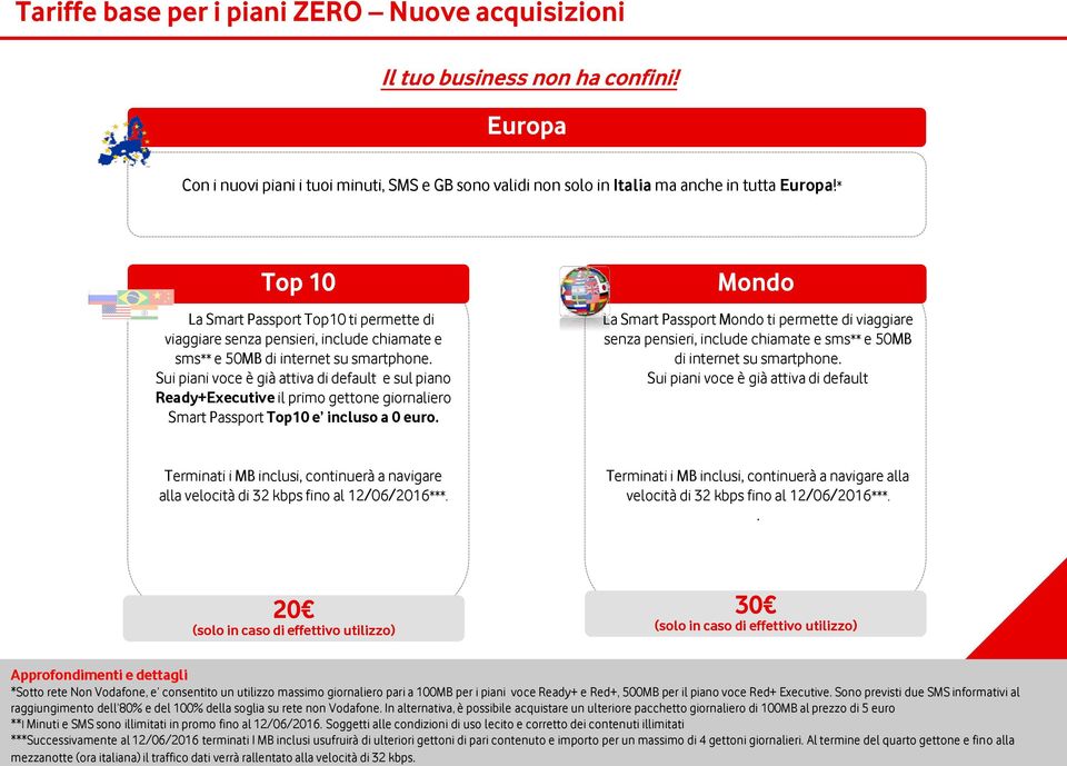 Sui piani voce è già attiva di default e sul piano Ready+Executive il primo gettone giornaliero Smart Passport Top10 e incluso a 0 euro.