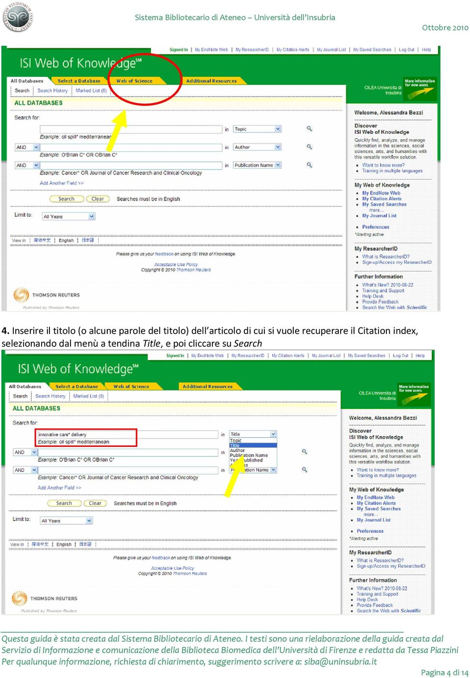 recuperare il Citation index, selezionando dal