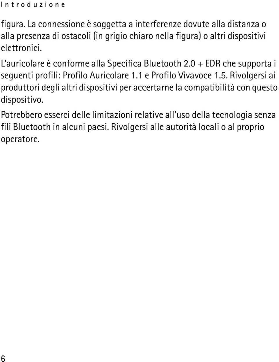elettronici. L auricolare è conforme alla Specifica Bluetooth 2.0 + EDR che supporta i seguenti profili: Profilo Auricolare 1.