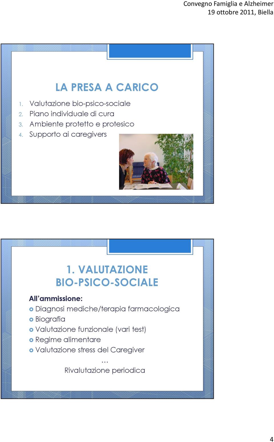 VALUTAZIONE BIO-PSICO-SOCIALE All ammissione: Diagnosi mediche/terapia farmacologica