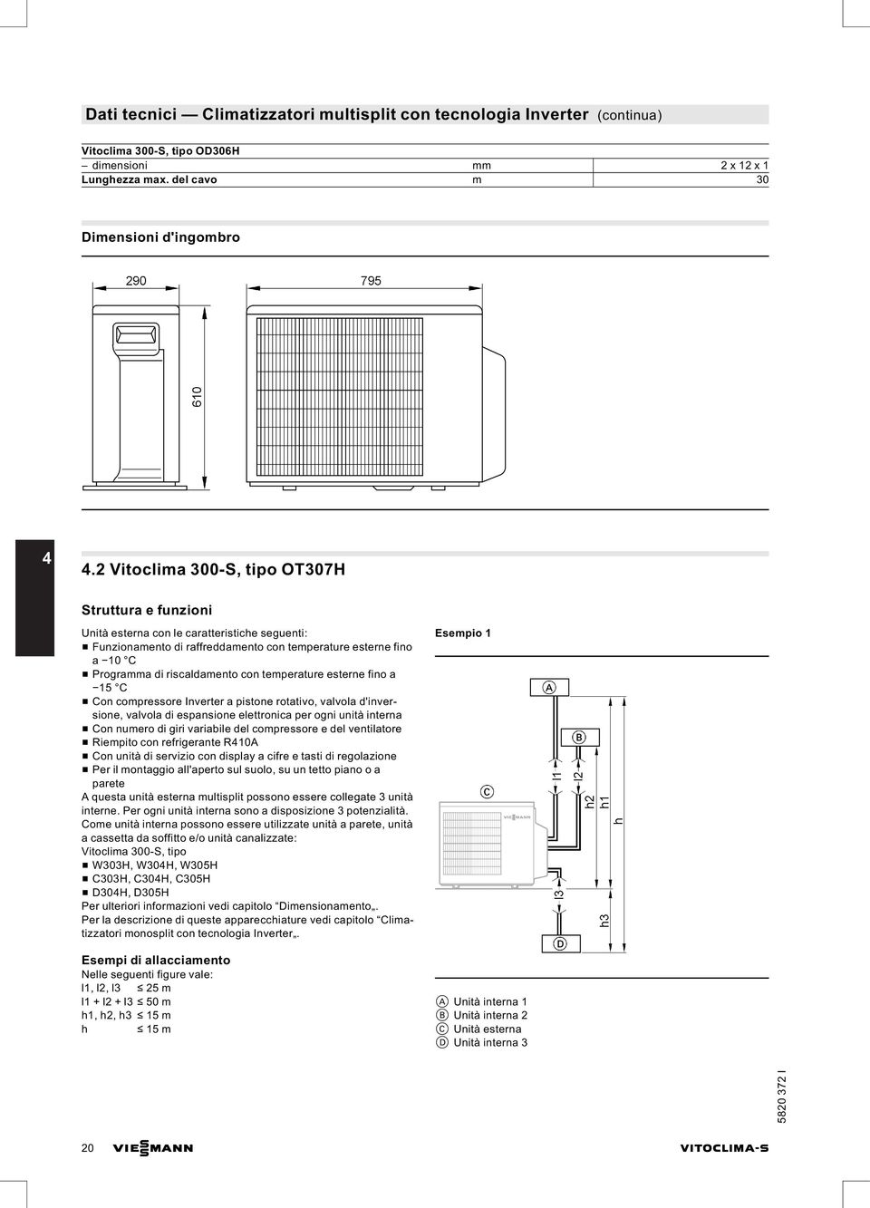 con temperature esterne fino a 15 C & Con compressore Inverter a pistone rotativo, valvola d'inversione, valvola di espansione elettronica per ogni unità interna & Con numero di giri variabile del