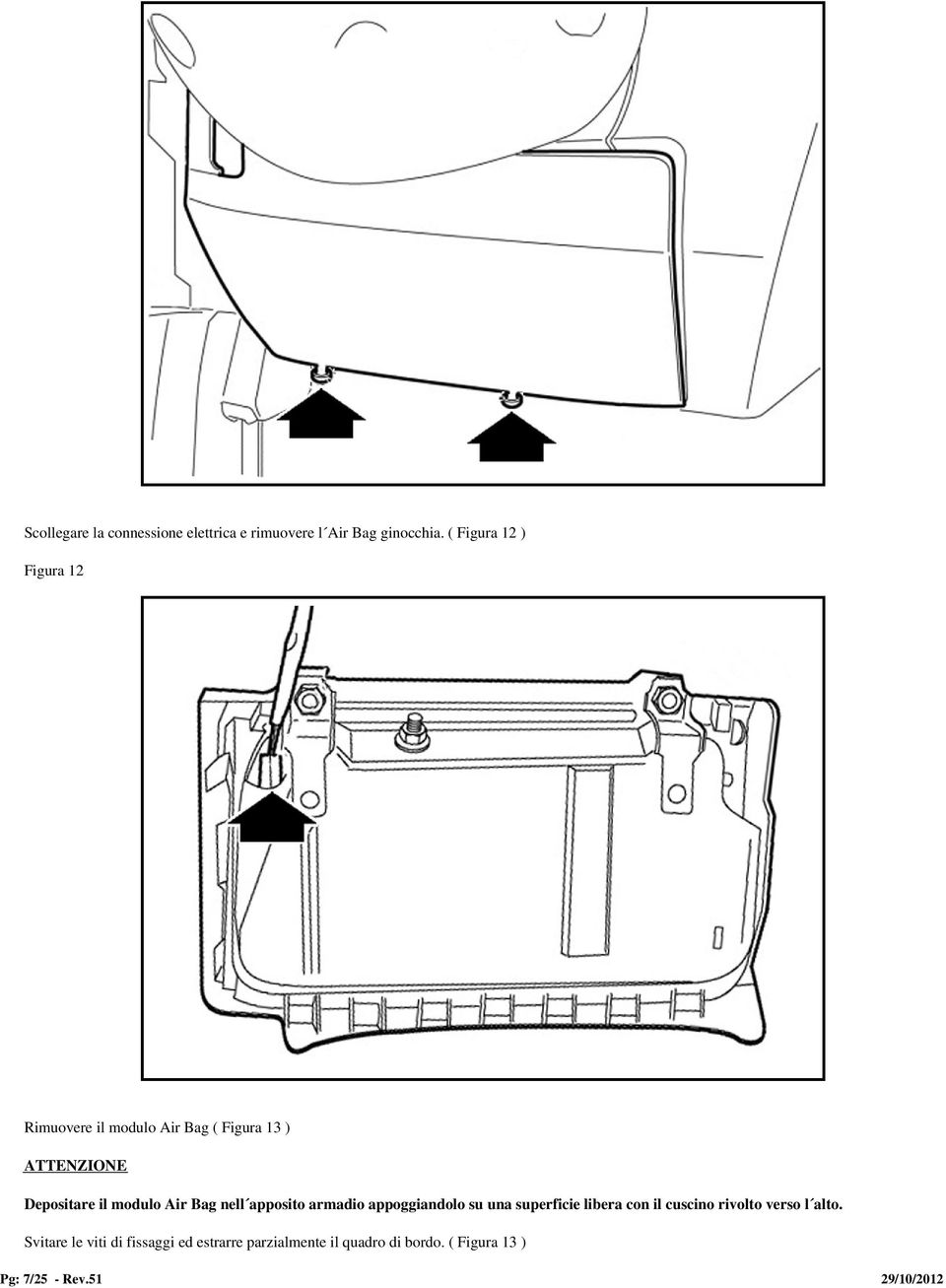 modulo Air Bag nell apposito armadio appoggiandolo su una superficie libera con il cuscino