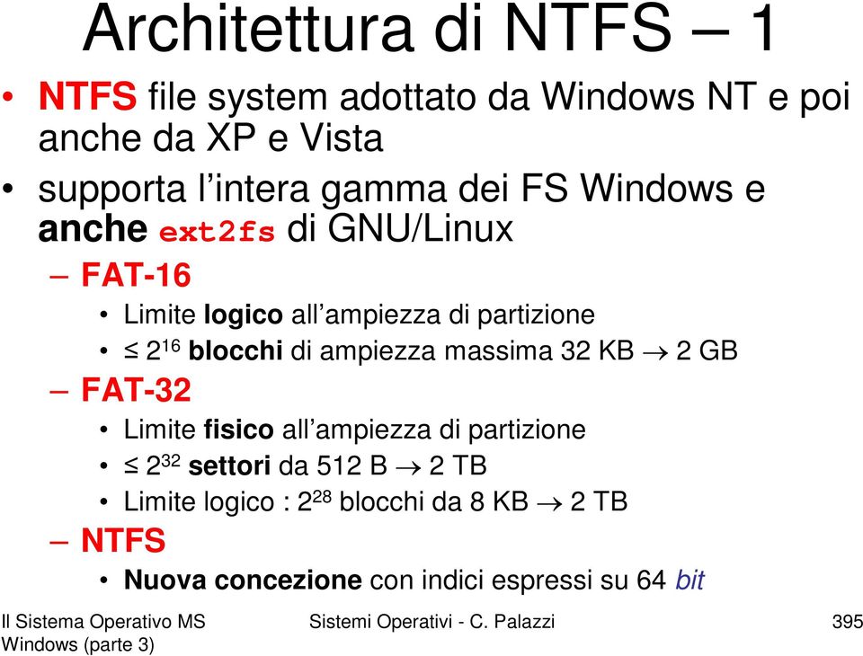 ampiezza massima 32 KB 2 GB FAT-32 Limite fisico all ampiezza di partizione 2 32 settori da 512 B 2 TB Limite