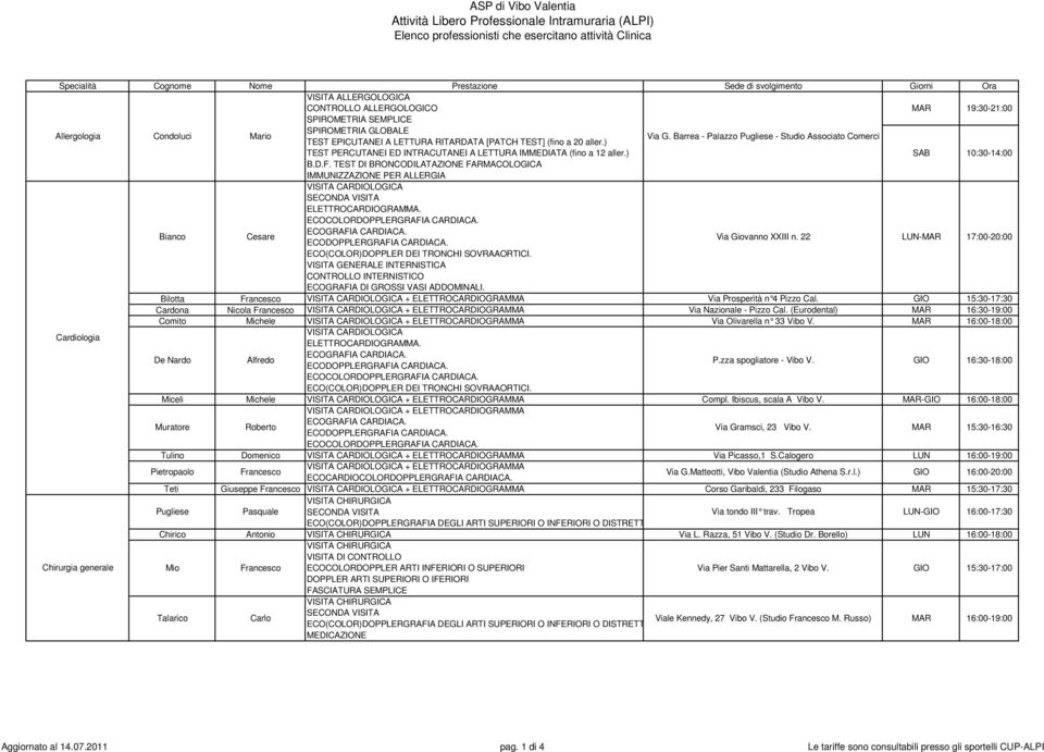 TEST DI BRONCODILATAZIONE FARMACOLOGICA IMMUNIZZAZIONE PER ALLERGIA VISITA CARDIOLOGICA ELETTROCARDIOGRAMMA. ECOCOLORDOPPLERGRAFIA CARDIACA. ECOGRAFIA CARDIACA. ECODOPPLERGRAFIA CARDIACA.