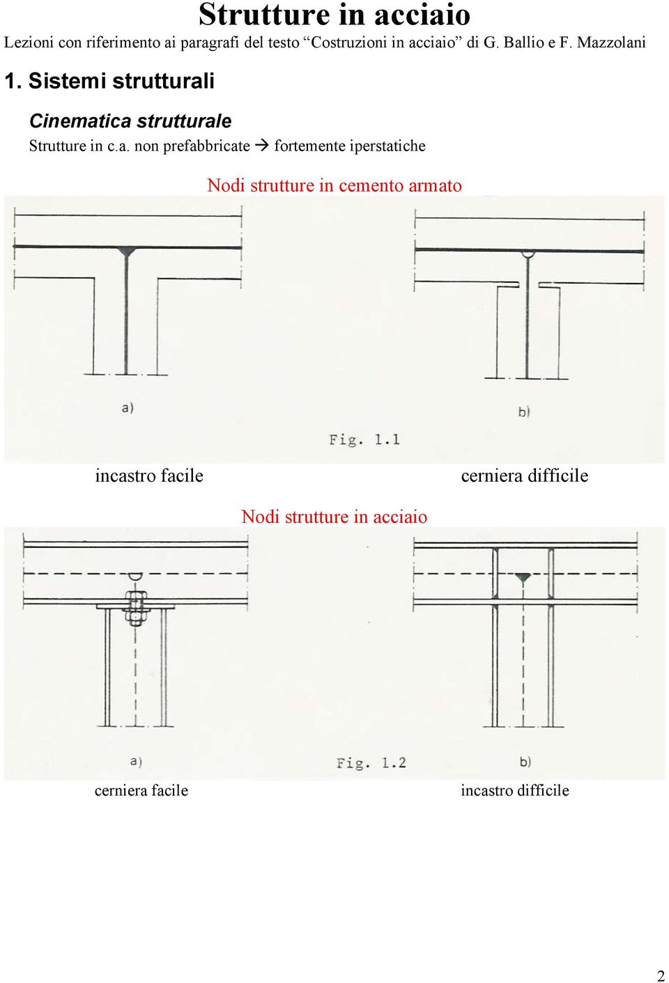 Sistemi strutturali Cinematica strutturale Strutture in c.a. non prefabbricate!